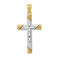 14K and White Rhodium Cross Pendant view 1