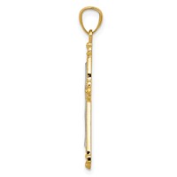 14K Pendant with White Rhodium Diamond Cut Cross view 2