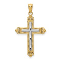 14K Pendant with White Rhodium Diamond Cut Cross view 1