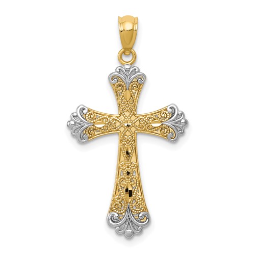14K Pendant with White Rhodium Reversible with God Love Cross