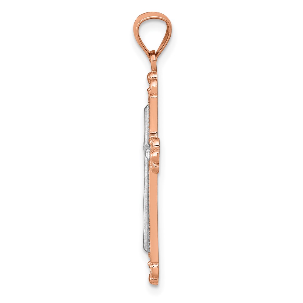 14K Rose Gold w/Rhodium Diamond-Cut Cross Pendant (D4417)