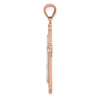 14K Rose Gold and White Rhodium Diamond-Cut Fleur De Lis Cross Pendant view 2