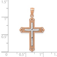 14K Rose Gold and White Rhodium Diamond-Cut Fleur De Lis Cross Pendant view 3