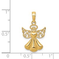 14K Yellow Gold Polished and Textured Guardian Angel Pendant with Heart view 4