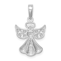 14K White Gold Polished and Textured Guardian Angel Pendant with Heart view 3