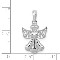 14K White Gold Polished and Textured Guardian Angel Pendant with Heart view 4