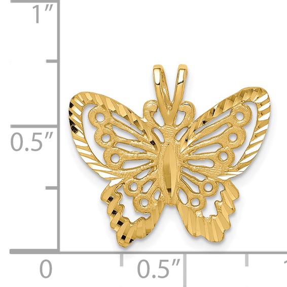 14K Brushed and  Diamond-cut Butterfly Pendant