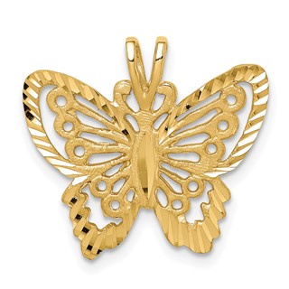 14K Brushed and  Diamond-cut Butterfly Pendant