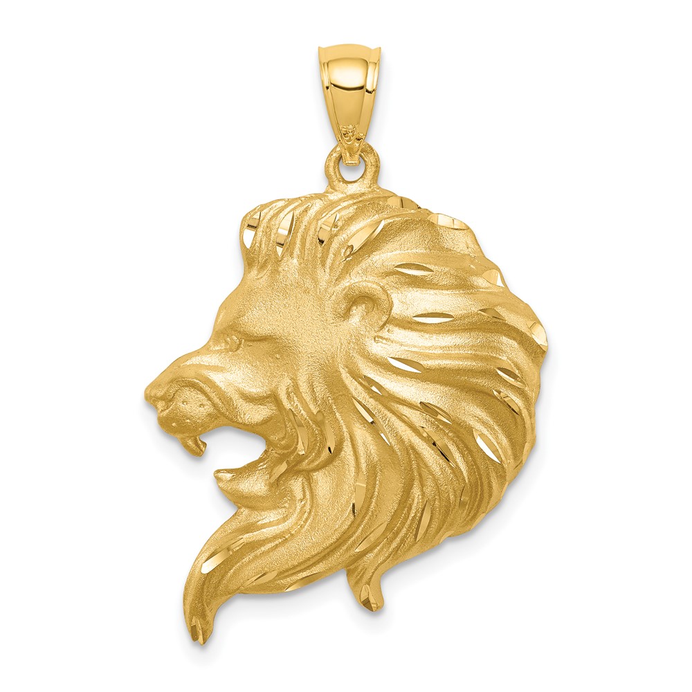 14k 14kt Yellow Gold Brushed & Diamond-cut Lion Head Pendant | eBay