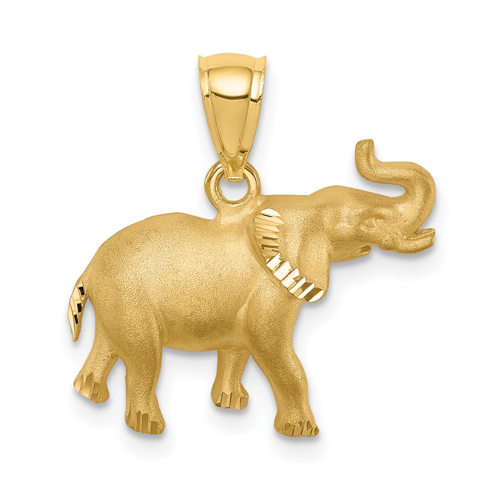 14K Brushed Diamond-cut Elephant Pendant (D4487)