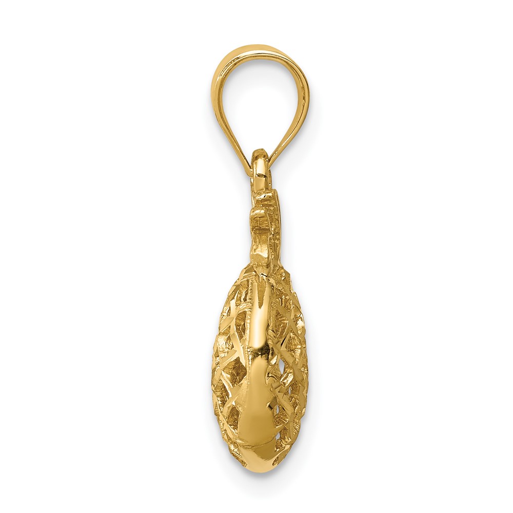 14K Polished & Diamond-cut 3D Pineapple Pendant (D4535)