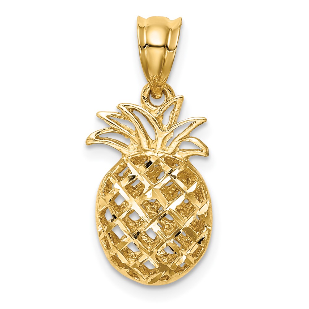 14K Polished & Diamond-cut 3D Pineapple Pendant (D4535)