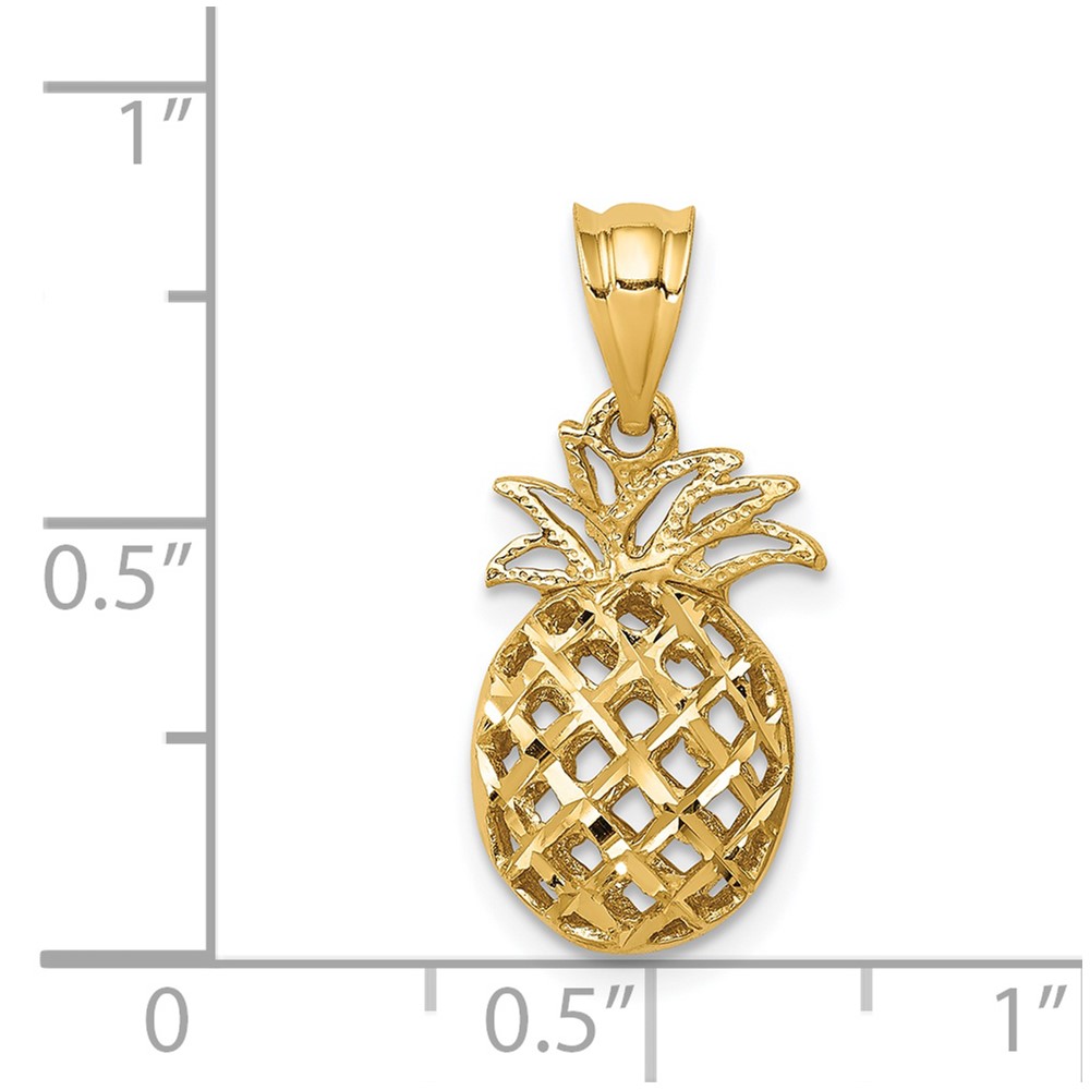 14K Polished & Diamond-cut 3D Pineapple Pendant (D4535)
