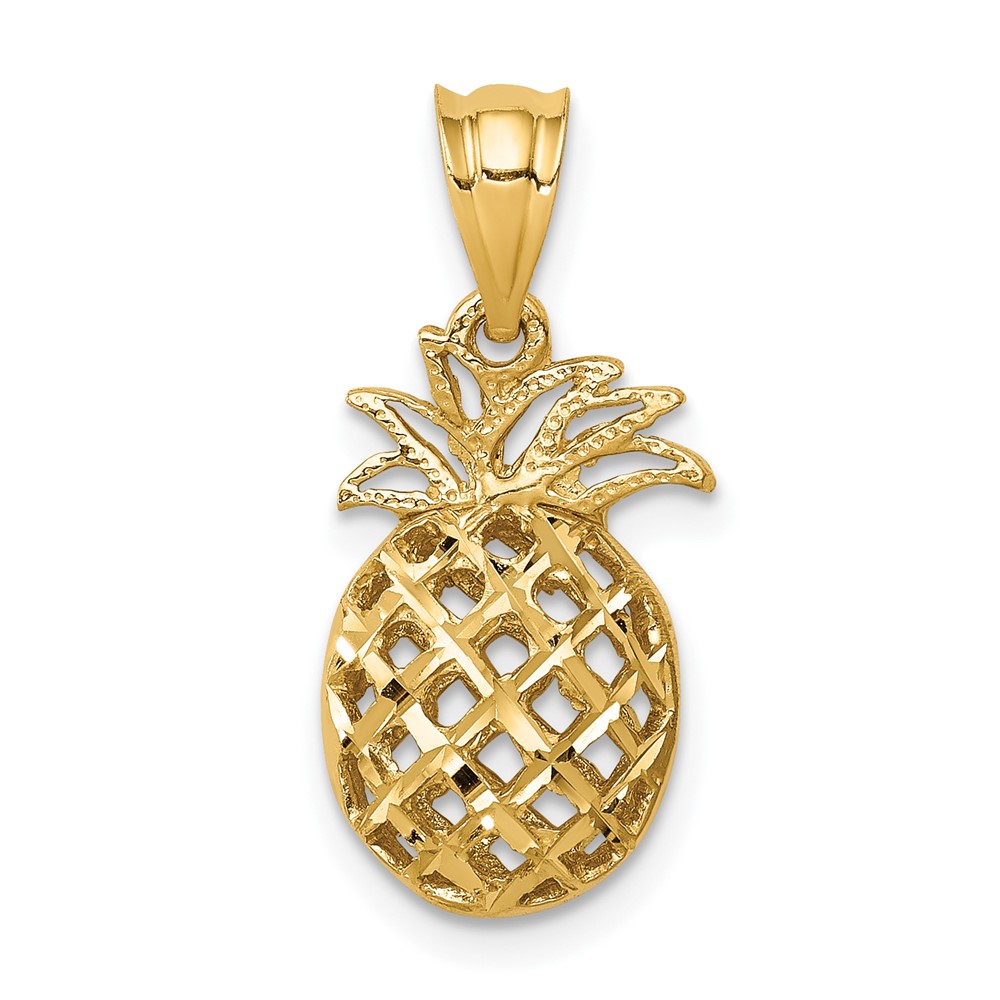 14K Polished & Diamond-cut 3D Pineapple Pendant (D4535)
