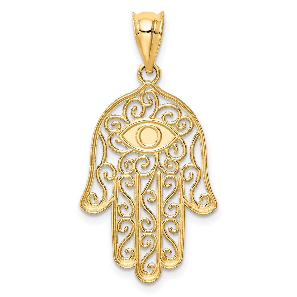 14K Polished and Enameled Hamsa Pendant (D4553)