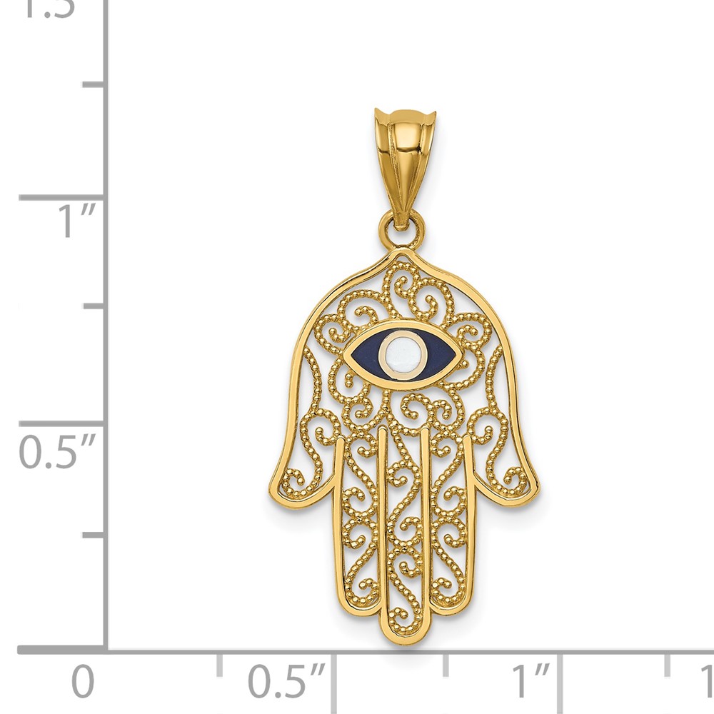 14K Polished and Enameled Hamsa Pendant (D4553)
