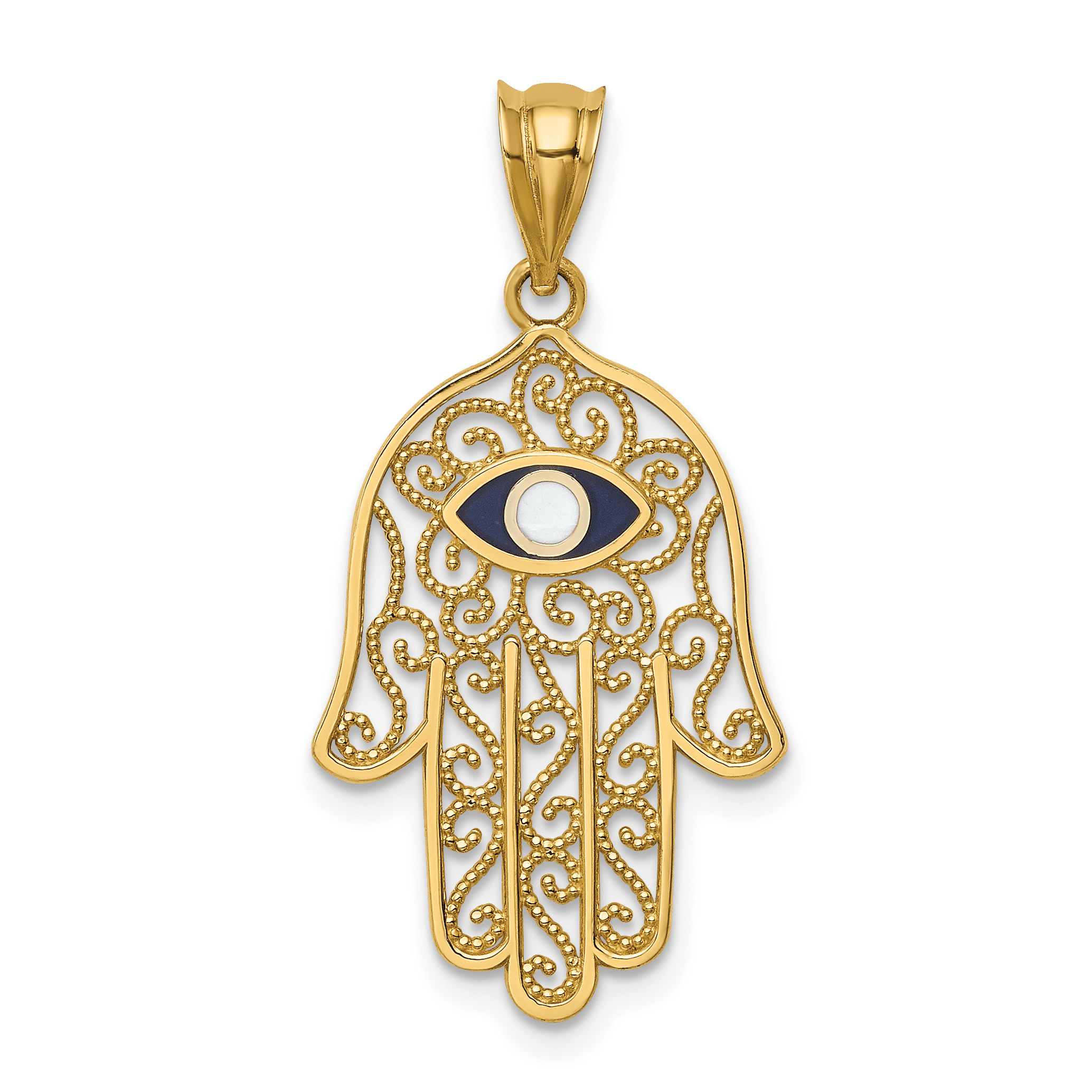 14K Polished and Enameled Hamsa Pendant (D4553)