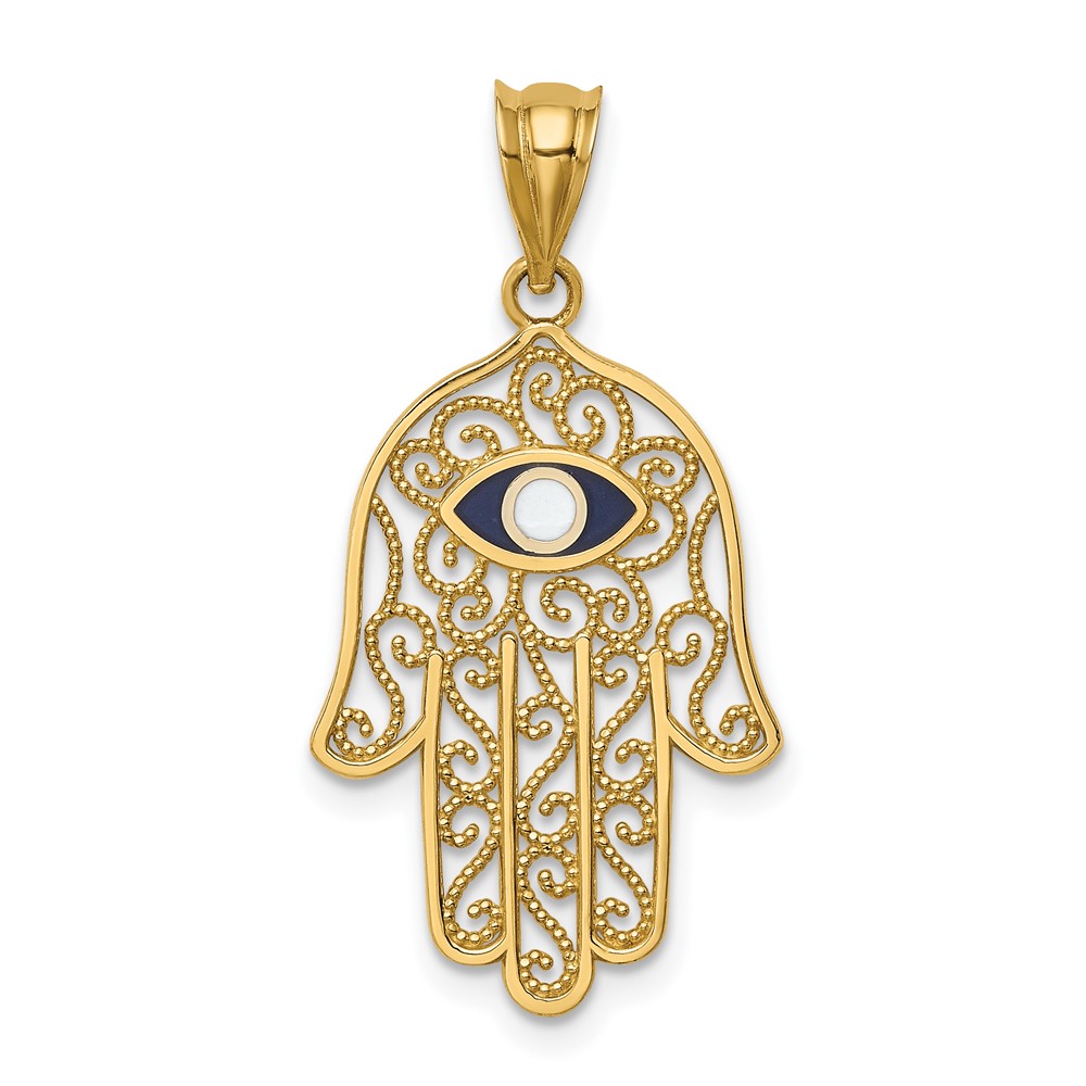 14K Polished and Enameled Hamsa Pendant (D4553)