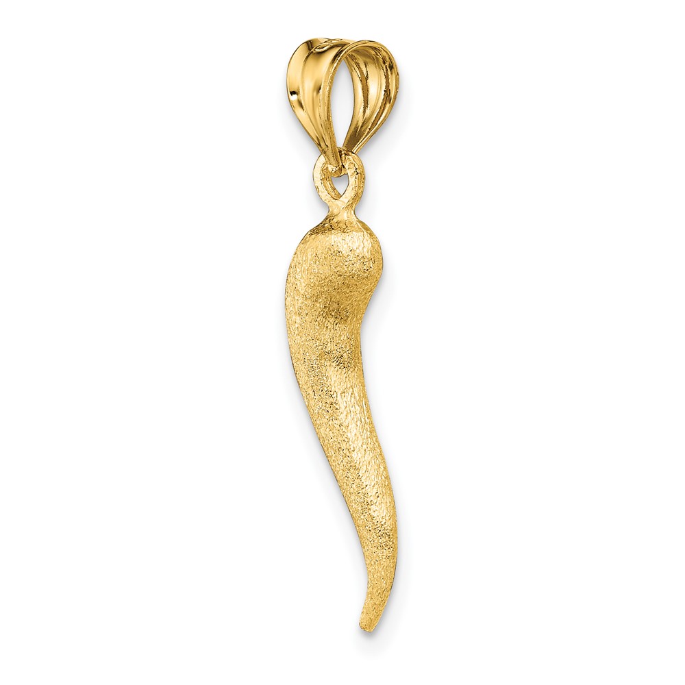 14K Brushed 3D Italian Horn Pendant (D4570)