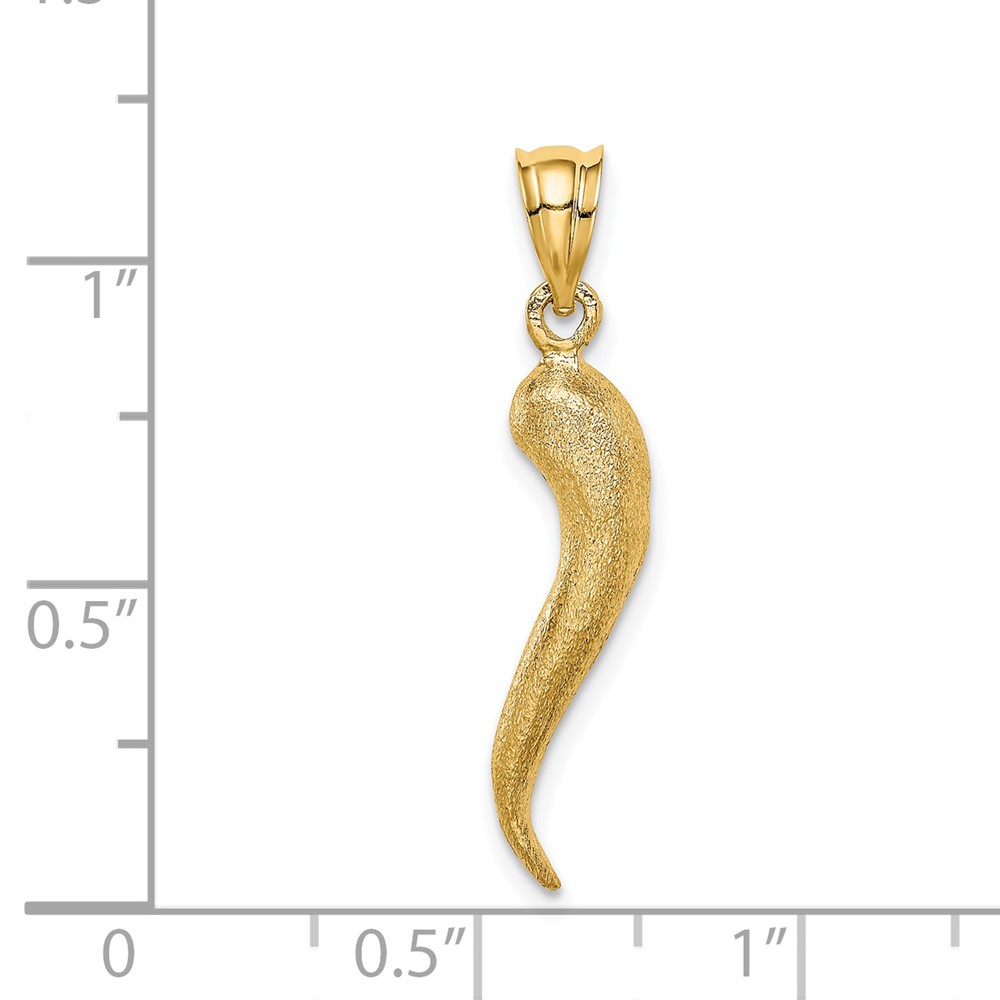 14K Brushed 3D Italian Horn Pendant (D4570)