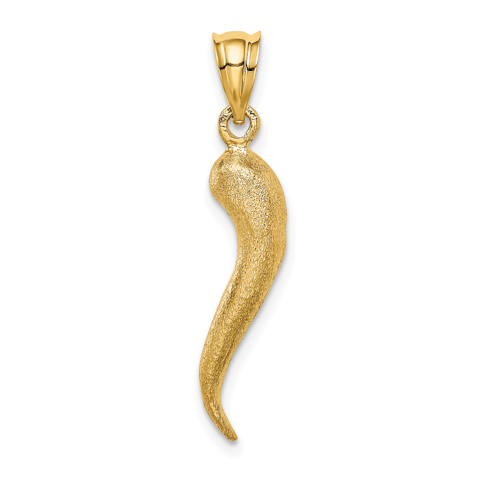 14K Brushed 3D Italian Horn Pendant (D4570)