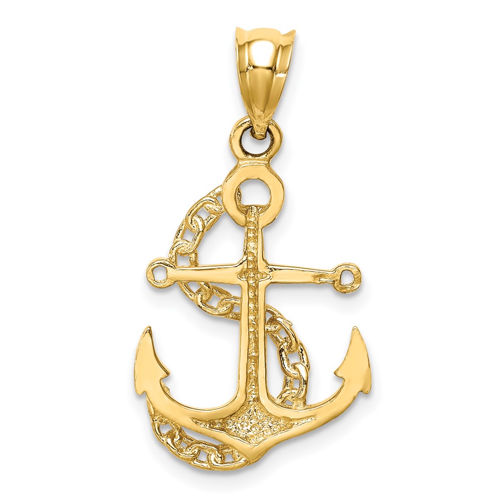 14K Polished Anchor & Chain Pendant (D4602)