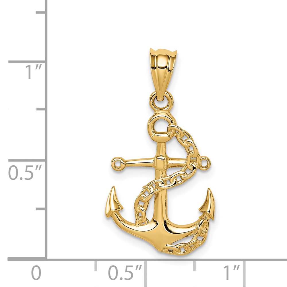 14K Polished Anchor & Chain Pendant (D4602)