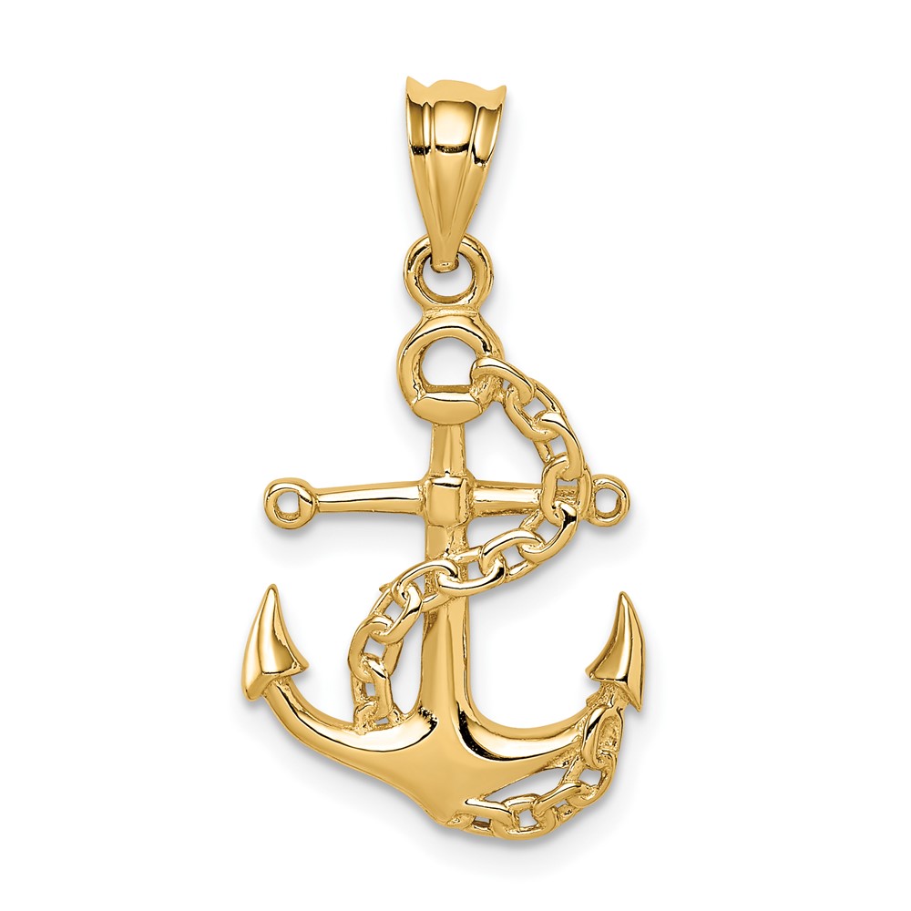 14K Polished Anchor & Chain Pendant (D4602)