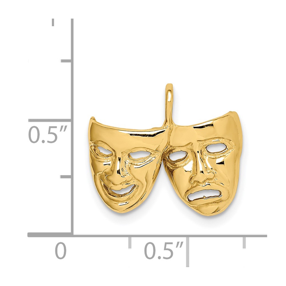 14K Polished Comedy/Tragedy Theater Masks Pendant (D4625)
