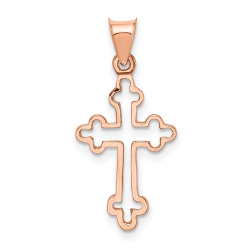 14K Rose Gold Polished Budded Cross Pendant
