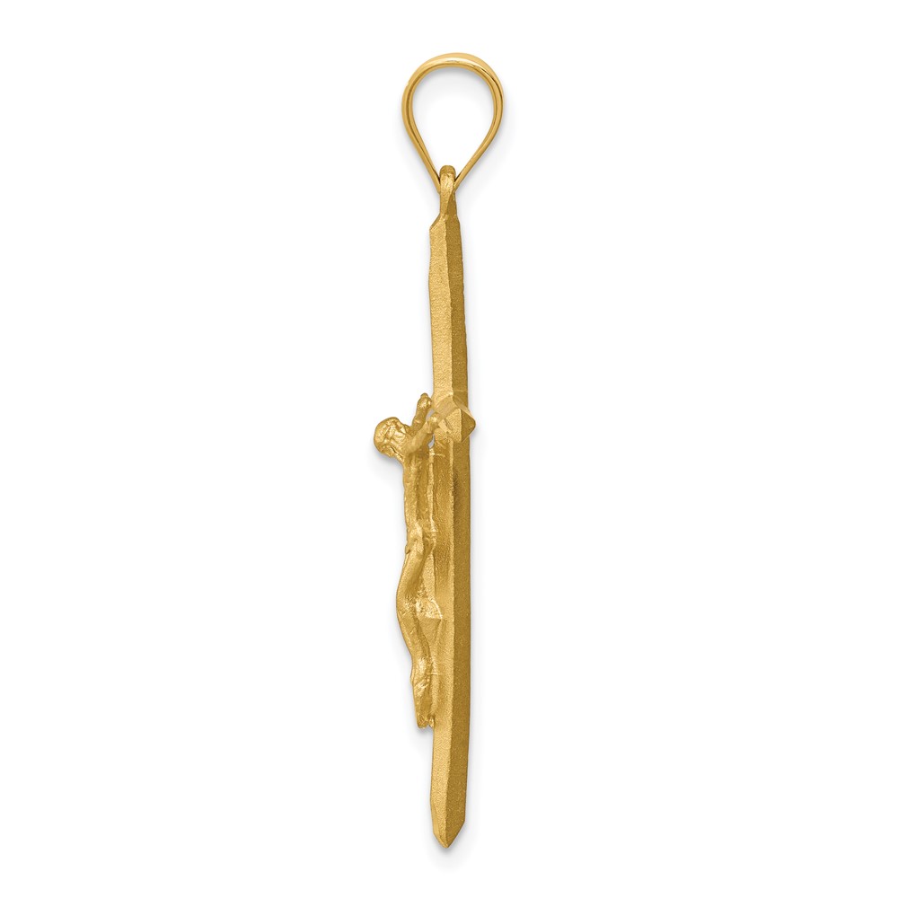 14K Brushed & Diamond-cut Crucifix Cross Pendant (D4665)