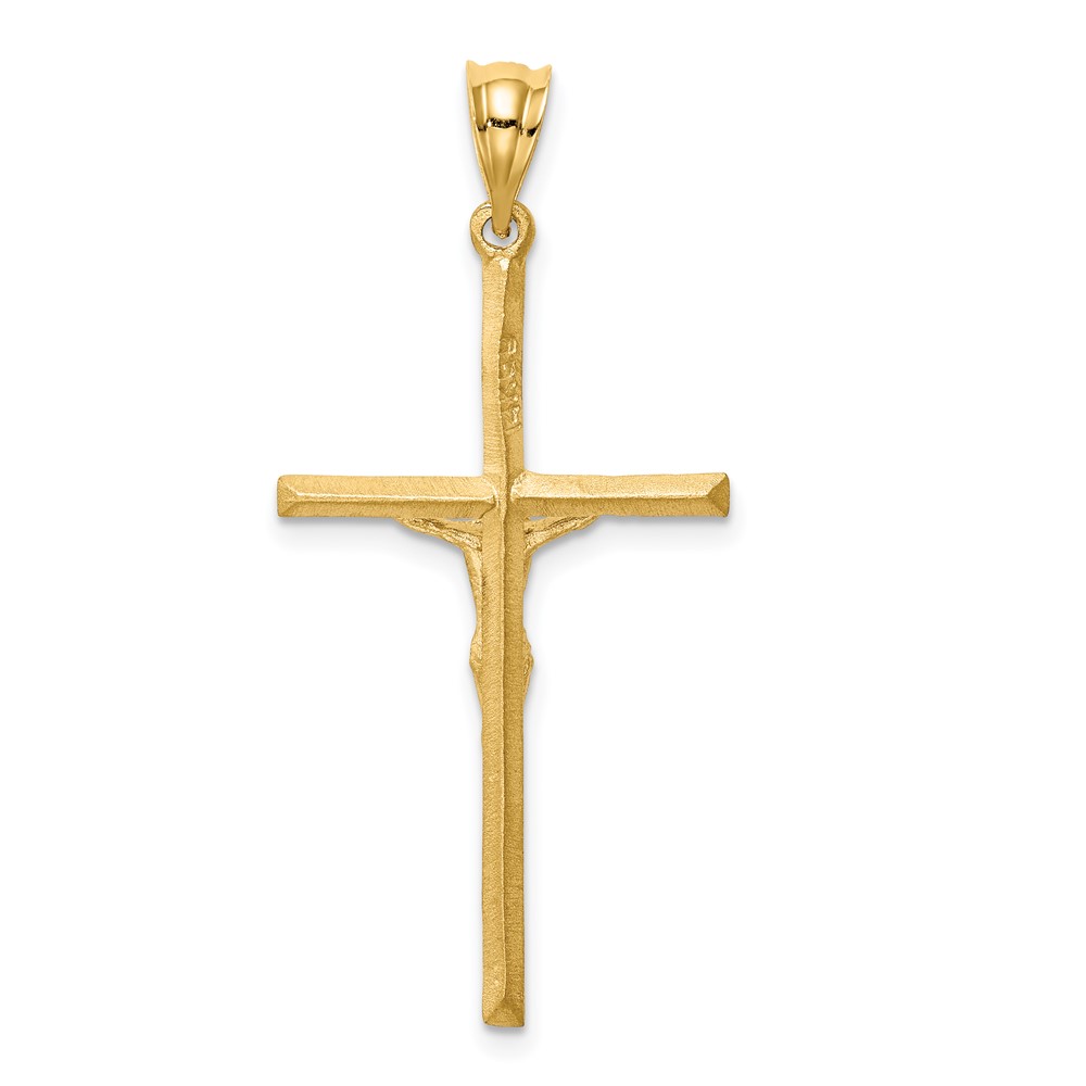 14K Brushed & Diamond-cut Crucifix Cross Pendant (D4665)