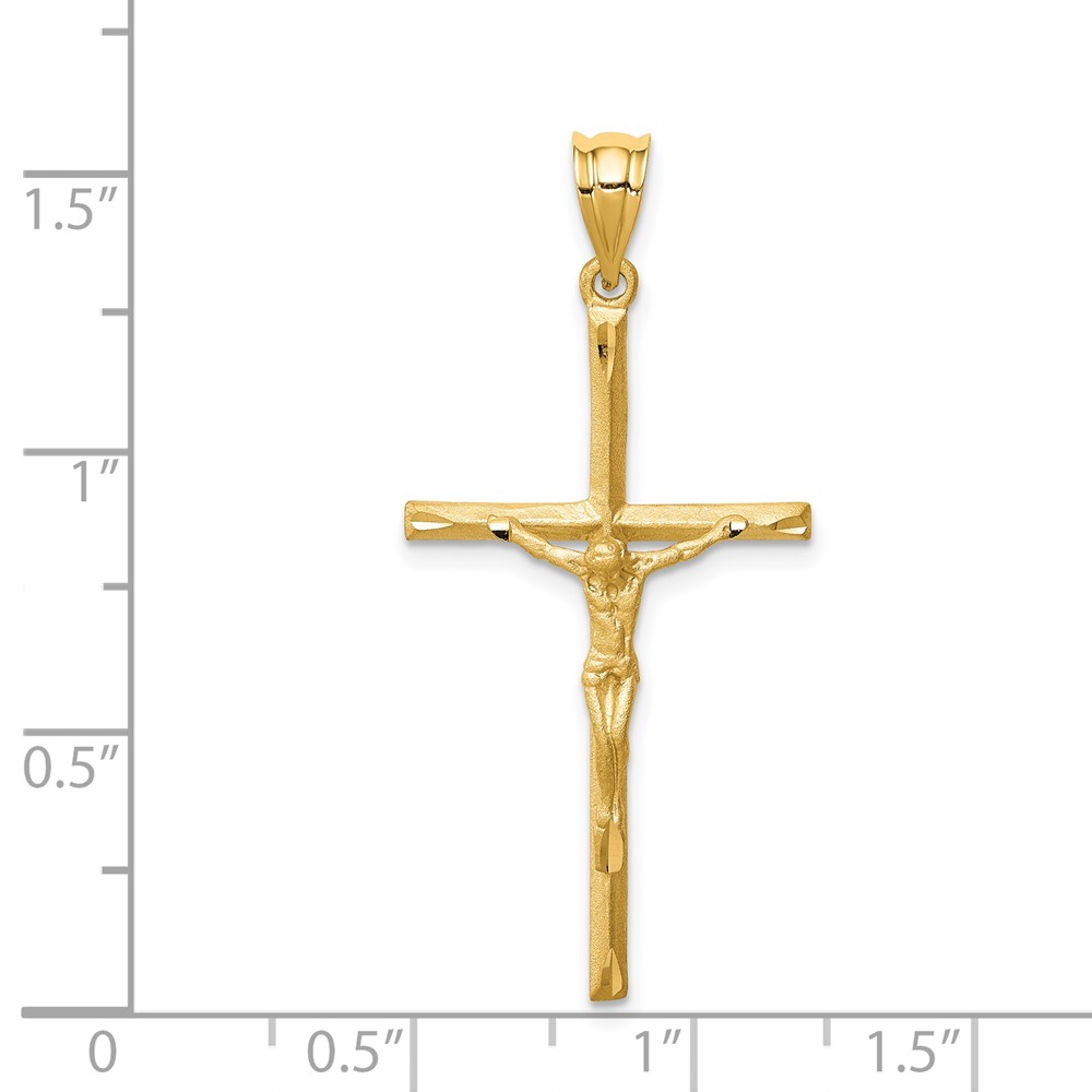 14K Brushed & Diamond-cut Crucifix Cross Pendant (D4665)