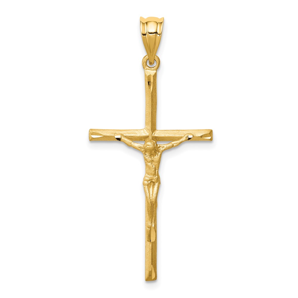 14K Brushed & Diamond-cut Crucifix Cross Pendant (D4665)