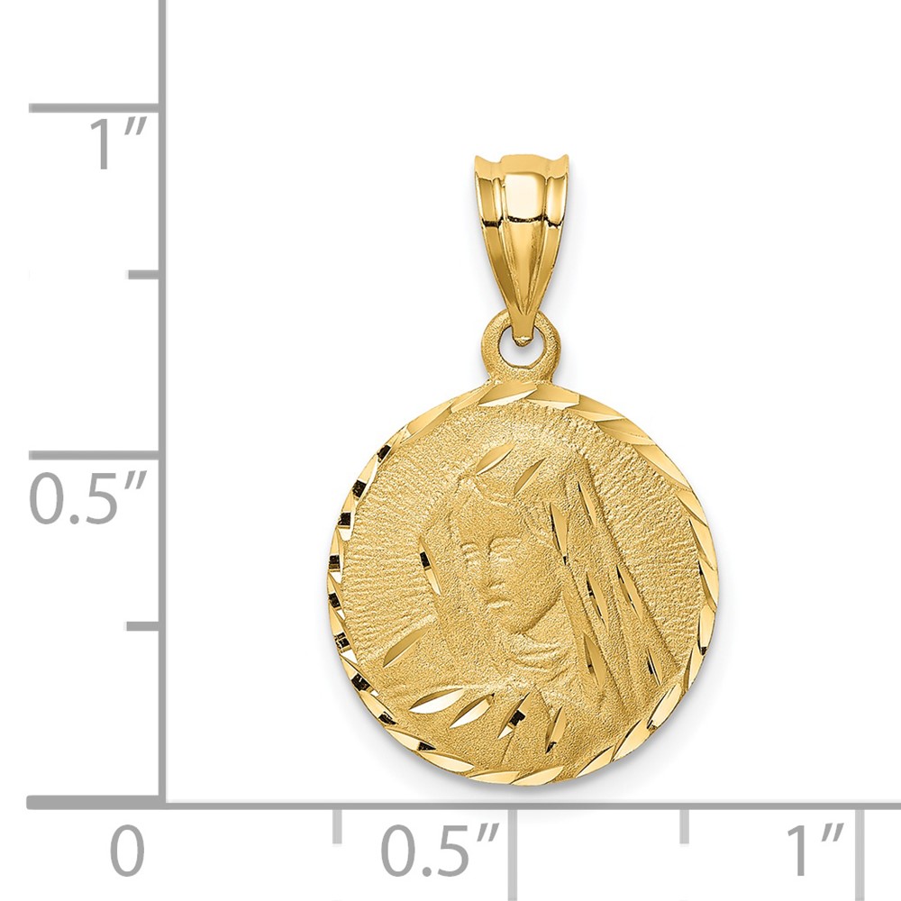 14K Brushed Diamond-Cut Virgin Mary Pendant (D4682)