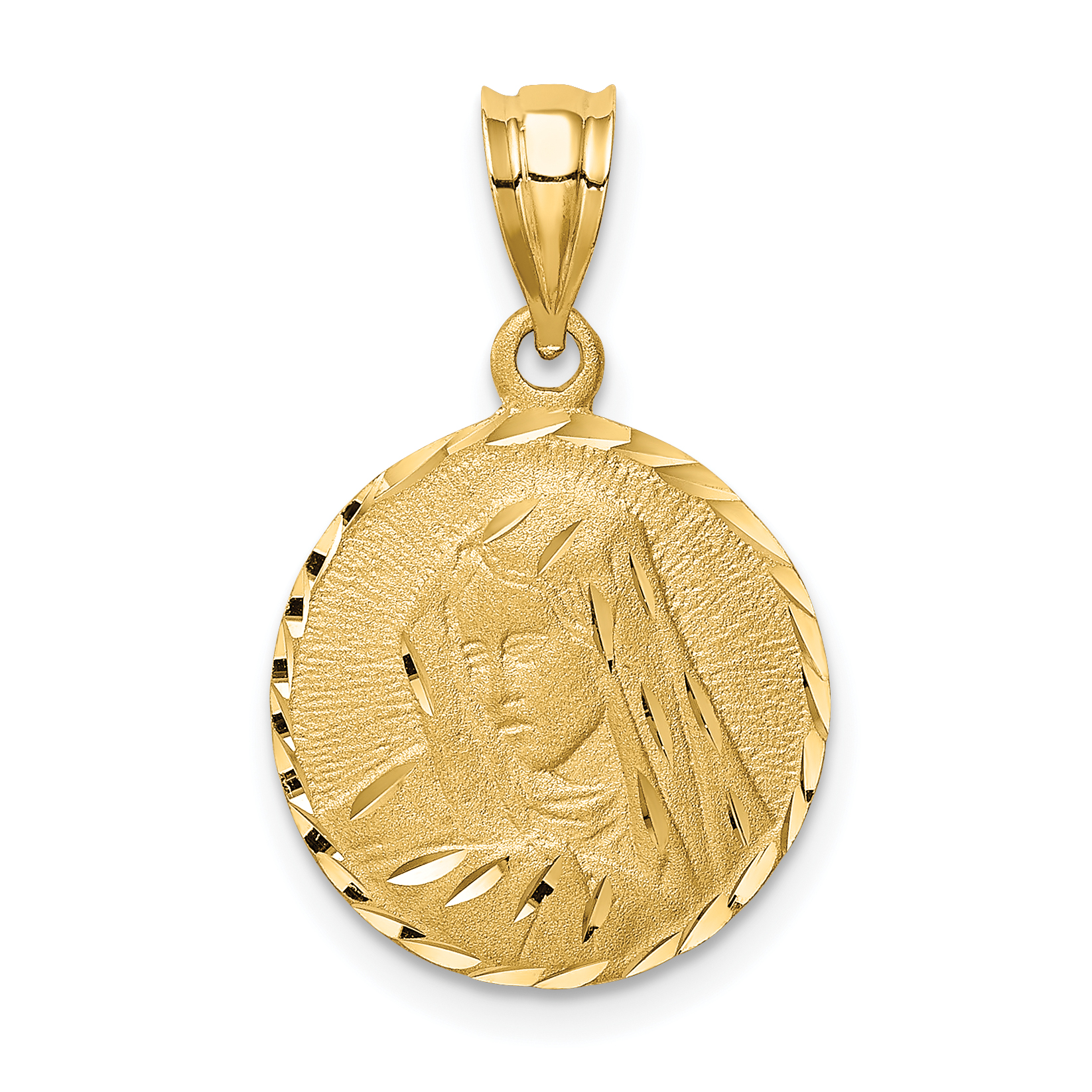 14K Brushed Diamond-Cut Virgin Mary Pendant (D4682)