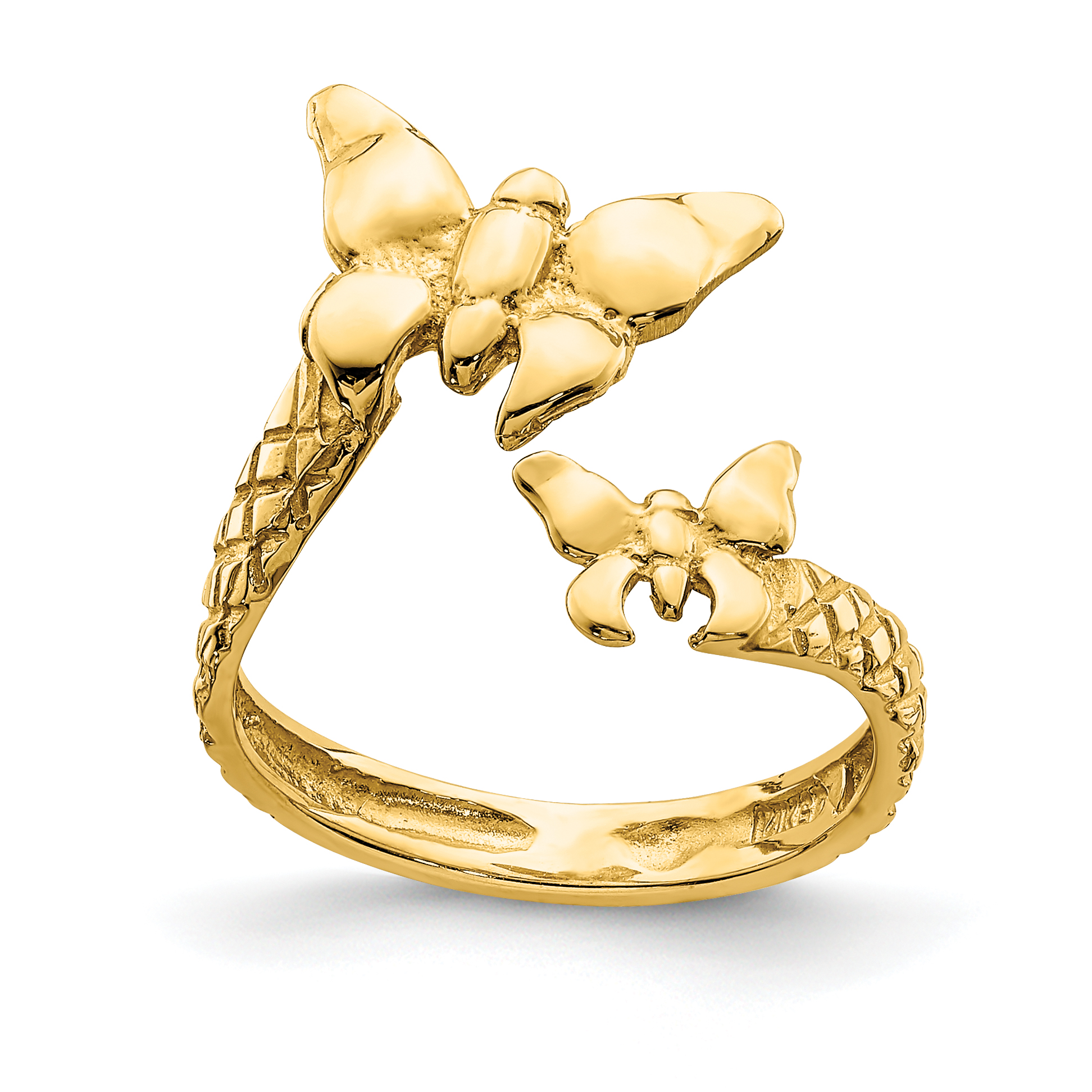 14K Polished & Textured Butterfly Toe Ring (D4684)