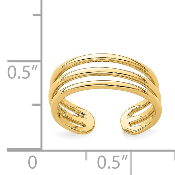 14K Polished 3-Row Toe Ring