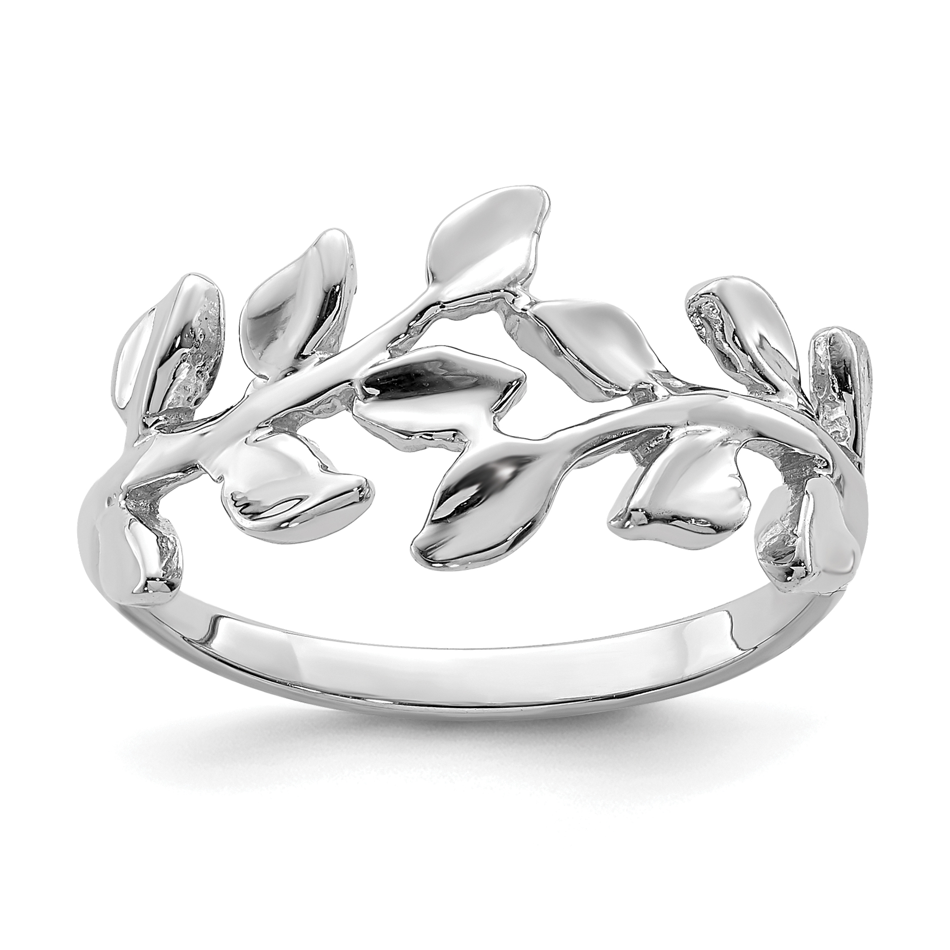 14K White Polished Leaf Ring (D4711)