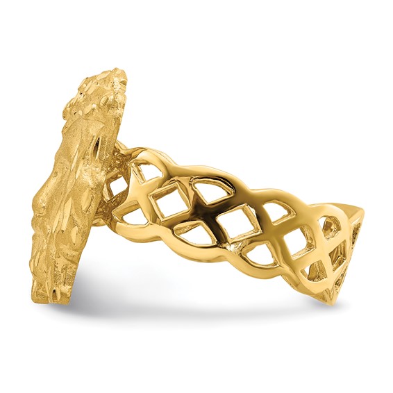 14K Brushed and Polished Diamond-cut Jesus Face Ring