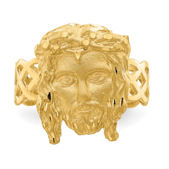 14K Brushed and Polished Diamond-cut Jesus Face Ring