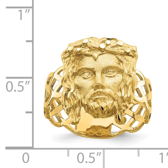 14K Brushed and Polished Diamond-cut Jesus Face Ring