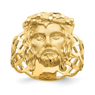 14K Brushed and Polished Diamond-cut Jesus Face Ring
