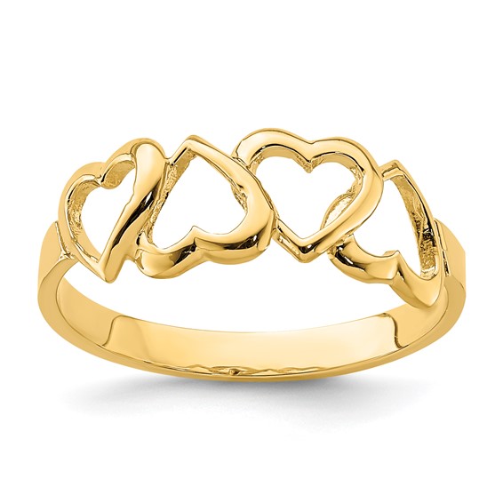 14K Polished Hearts Ring