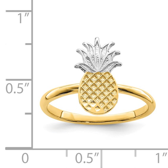 14K and White Rhodium Polished Pineapple Ring