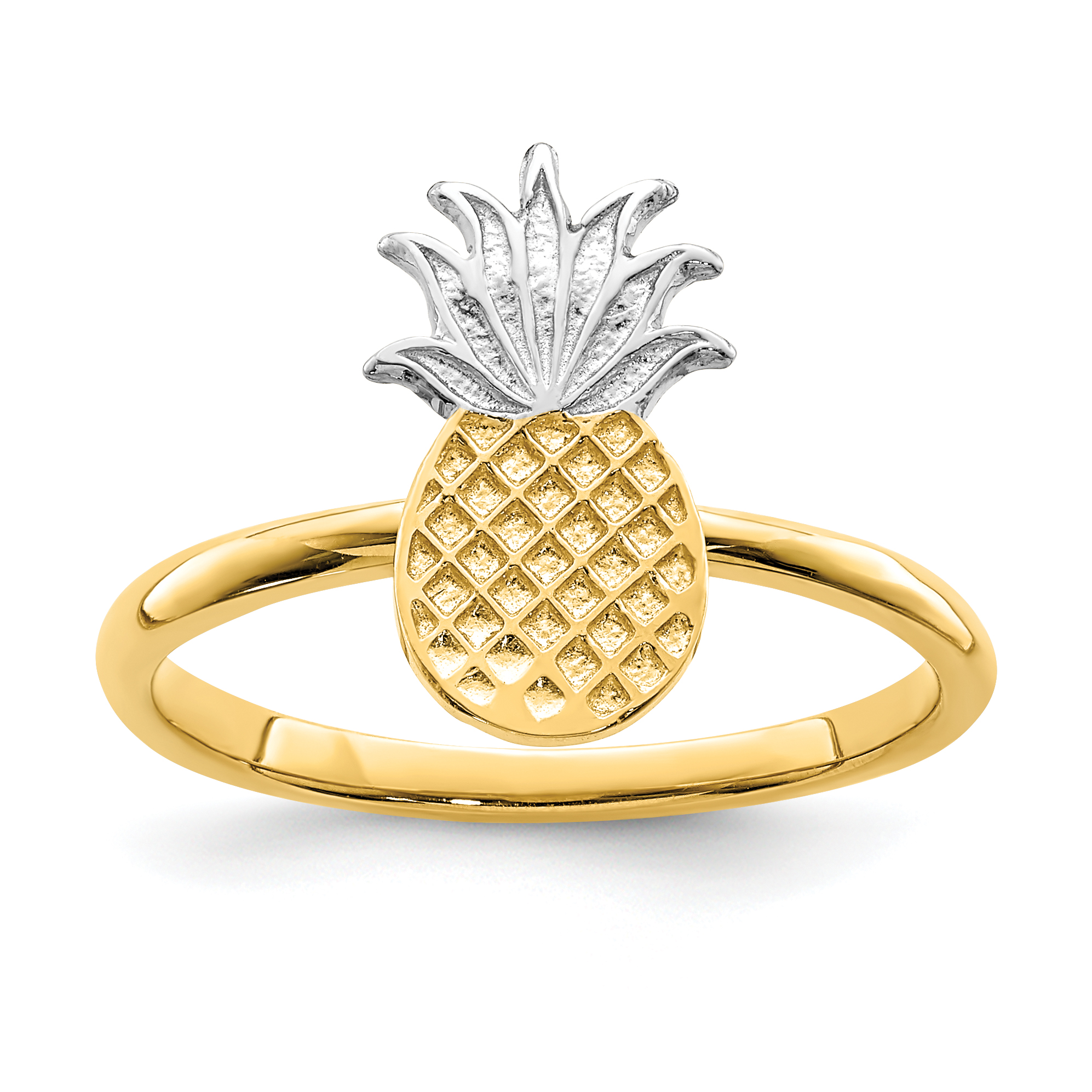 14K and White Rhodium Polished Pineapple Ring (D4728)