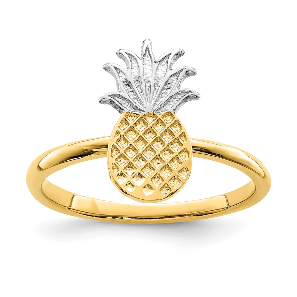 14K and White Rhodium Polished Pineapple Ring