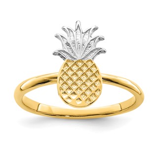 14K and White Rhodium Polished Pineapple Ring
