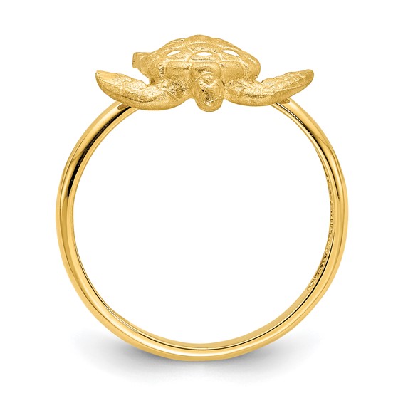 14K Brushed and Polished Diamond-cut Turtle Ring