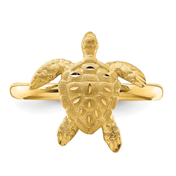 14K Brushed and Polished Diamond-cut Turtle Ring